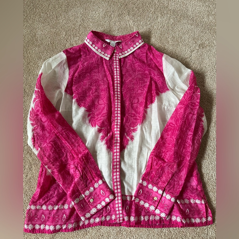Lilly Pulitzer Fuschia  Pink and White Floral Long Sleeve Top